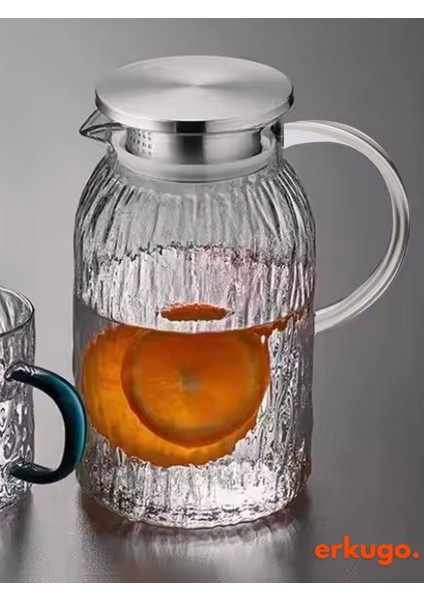 İçecekler için dayanıklı borosilikat cam sürahi, 1,5 L, çelik kapak, vakumlu, ocakta kullanılır modelleri