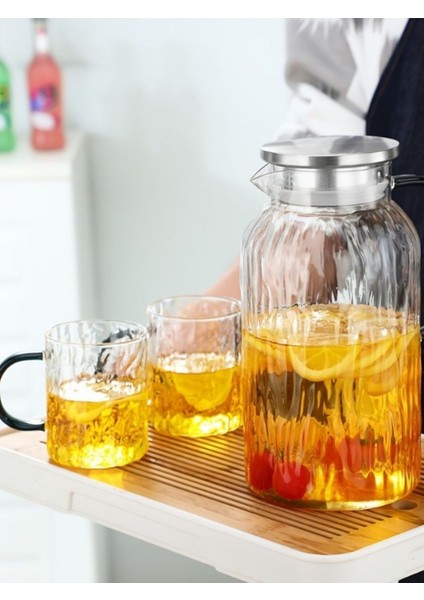İçecekler için dayanıklı borosilikat cam sürahi, 1,5 L, çelik kapak, vakumlu, ocakta kullanılır fırsatları