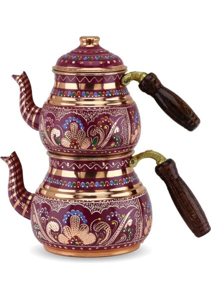 Vişne Renkli Bakır Çaydanlık, 2,5 L, Şık ve Kaliteli Tasarım