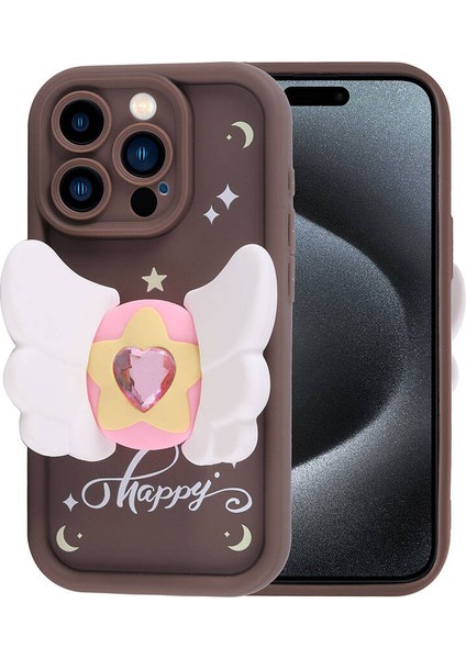 Apple iPhone 15 Pro Max Kılıf Kamera Korumalı Figür Tasarımlı Tuva Kapya Kapak-Koyu Kahve fırsatları