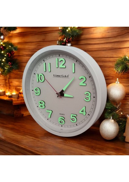 Fosforlu 3D Kabartma Rakam Mini Küçük Saat Duvar Saati Çap 22 cm Beyaz