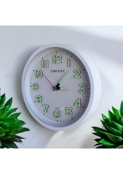 Fosforlu 3D Kabartma Rakam Mini Küçük Saat Duvar Saati Çap 22 cm Beyaz fırsatları