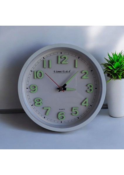 Fosforlu 3D Kabartma Rakam Mini Küçük Saat Duvar Saati Çap 22 cm Beyaz indirimleri