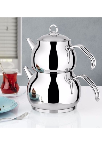 Jumbo Boy Çelik Çaydanlık 5,5 L, Sağlam ve Şık Tasarım, Paslanmaz Çelik, Metalik Renk