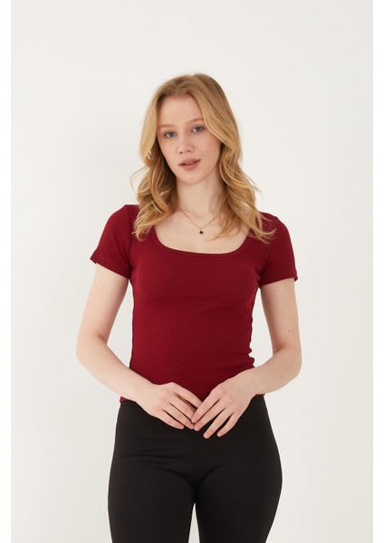 Kadın 2'li Adet Kısa Kollu Fitilli U Yaka Pamuklu Örme Kaşkorse T-Shirt Bluz fiyatları