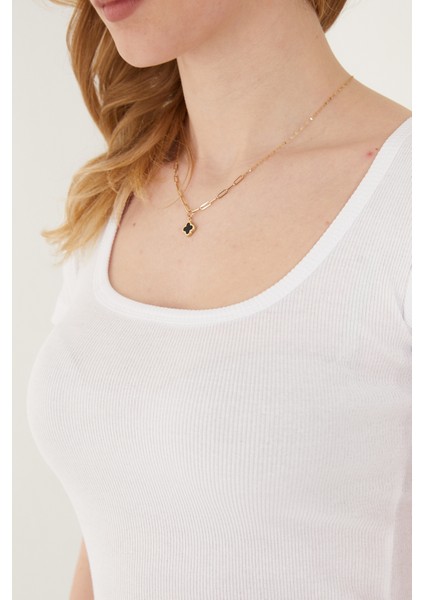 Kadın 2'li Adet Kısa Kollu Fitilli U Yaka Pamuklu Örme Kaşkorse T-Shirt Bluz fırsatları