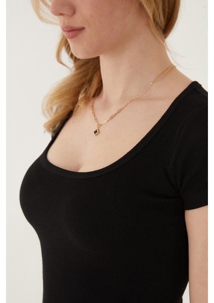 Kadın 2'li Adet Kısa Kollu Fitilli U Yaka Pamuklu Örme Kaşkorse T-Shirt Bluz indirimleri