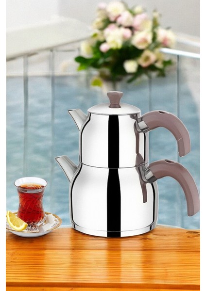 Paslanmaz Çelik Çaydanlık Takımı, 2.5L, Rose Kulp, Modern ve Şık Tasarım fiyatları