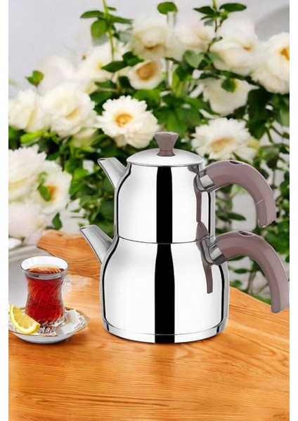 Paslanmaz Çelik Çaydanlık Takımı, 2.5L, Rose Kulp, Modern ve Şık Tasarım fırsatları