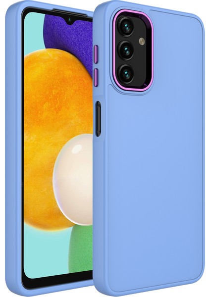 Samsung Galaxy A04S Kılıf Metal Çerçeve ve Buton Tasarımlı Silikon Uzrm Luna Kapak-Lila