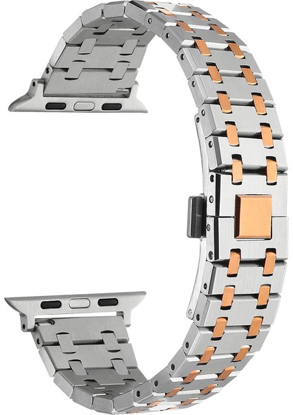 Watch 44MM Uyumlu Krd-83 Metal Kordon Zore - Gümüş-Rosegold