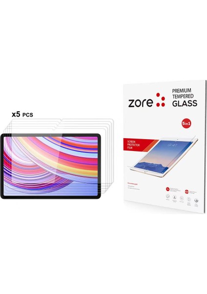 Xiaomi Redmi Pad Pro Uyumlu Zore 5in1 Tablet Temperli Cam Ekran Koruyucu-Şeffaf