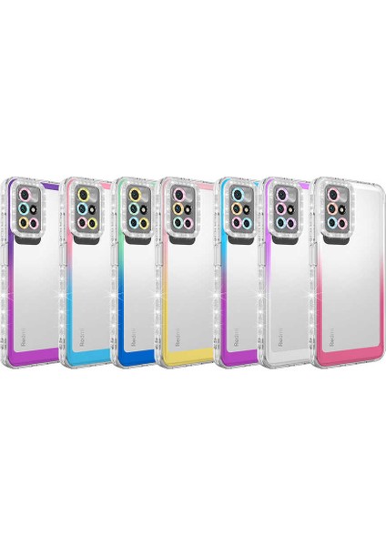 Xiaomi Redmi 10 Kılıf Simli ve Renk Geçiş Tasarımlı Lens Korumalı Uzrm Park Kapak-Yeşil-Mavi fiyatları