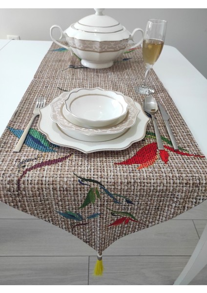 Çift Taraflı Runner Püsküllü Leke Tutmaz Kumaş Keten & Lotus fiyatları