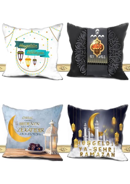 Ramazan (Ramadan) Kırlent Kılıfı 45X45 4'lü Kombin Set