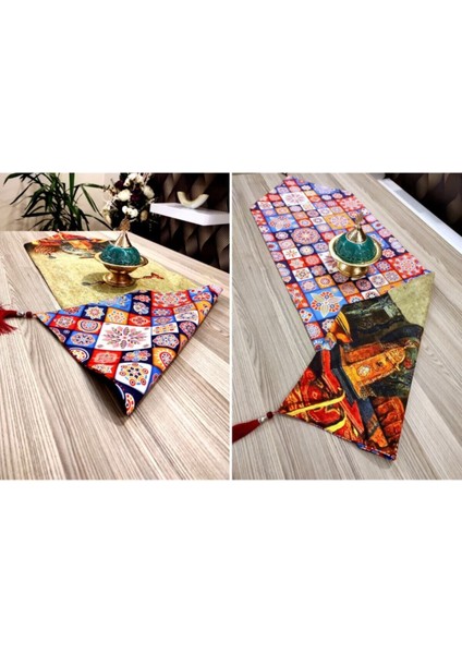 Püsküllü Leke Tutmaz Kumaş Antika& Modern Yama Çift Taraflı Runner ,