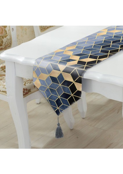 Püsküllü Runner Geometrik Desenli 45X140 Leke Tutmaz