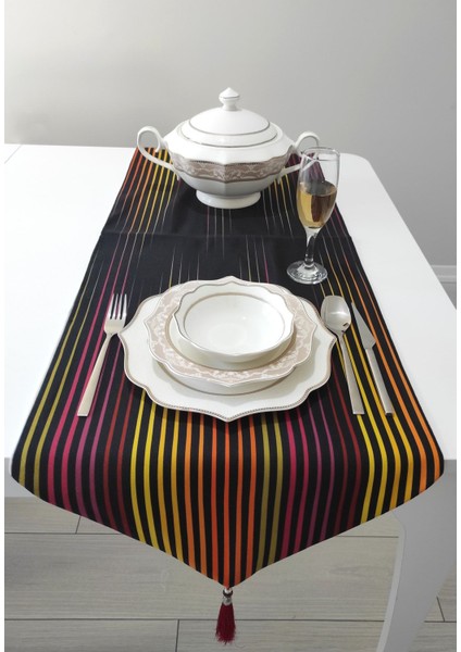 Çift Taraflı Runner Püsküllü Leke Tutmaz Kumaş Çizgili & Mermer Desen fiyatları