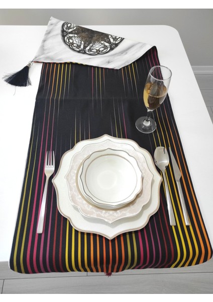 Çift Taraflı Runner Püsküllü Leke Tutmaz Kumaş Çizgili & Mermer Desen modelleri