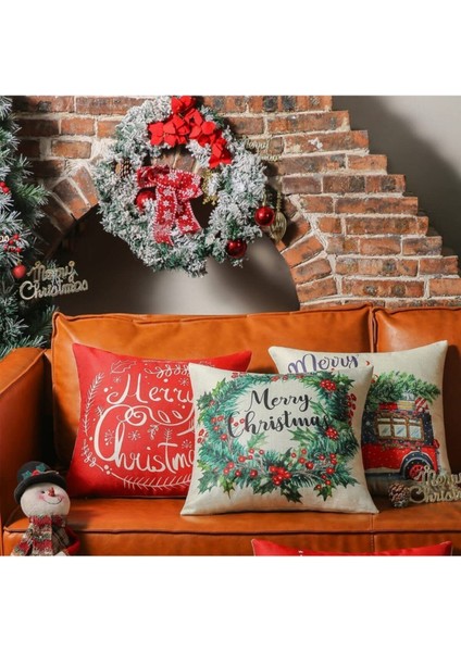 Yılbaşı Desenli 4'lü Yastık Kırlent Kılıfı Noel (Merry Christmas) fiyatları
