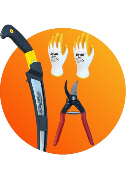 3’lü Budama Seti – Cmc Tools 40 cm Testere + Turco Değiştirilebilir Bıçaklı Budama Makası + Beybi Eldiven