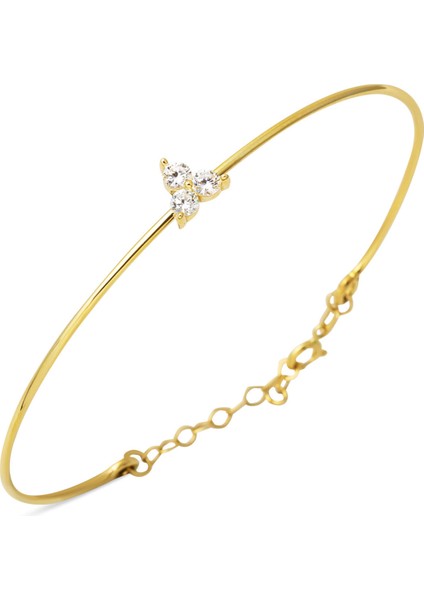 Tria Taşlı 14 Ayar Altın Ince Kelepçe