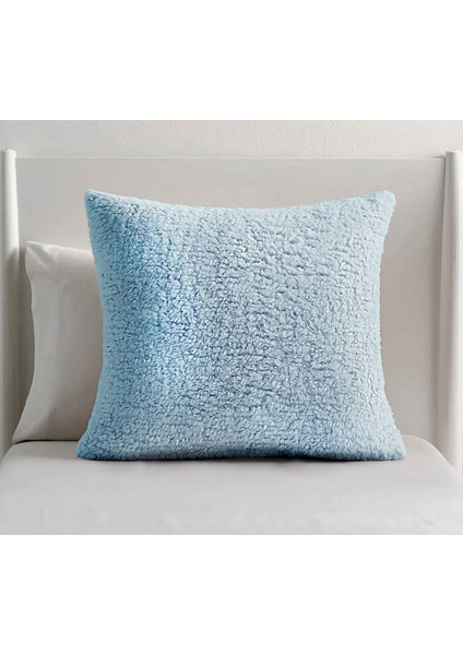 Peluş Teddy Puffy Dekoratif Yastık Kırlent Kılıfı Mavi 43 x 43