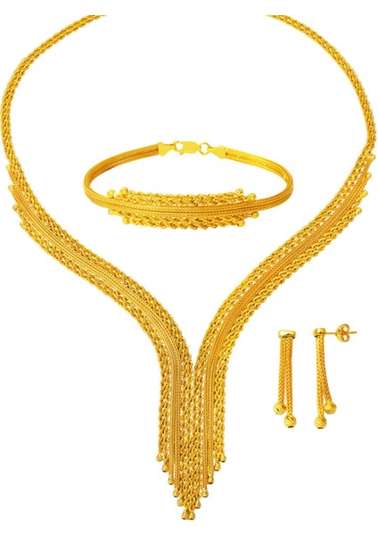 Kalze Örgü Zincirli Sarı Altın Set Takımı
