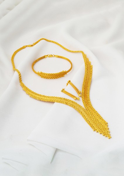 Kalze Örgü Zincirli Sarı Altın Set Takımı modelleri