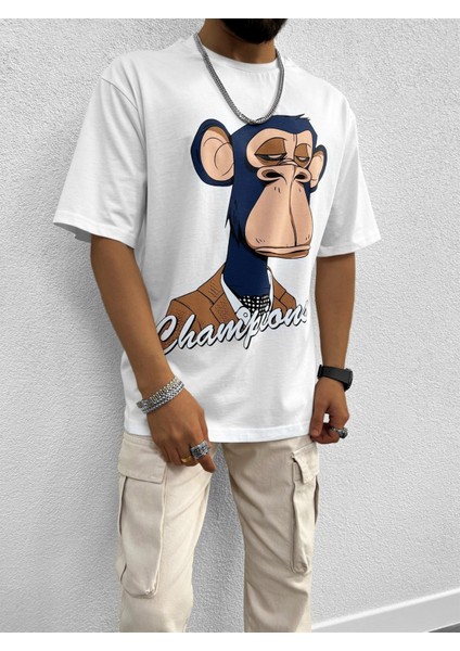 Champions Baskılı Oversize T-Shirt Beyaz fiyatları