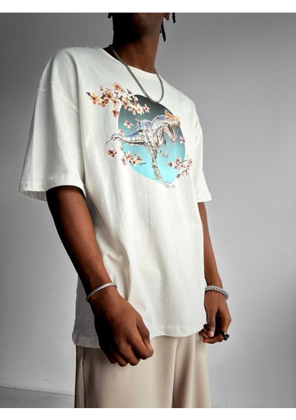 Baskılı Oversize T-Shirt Beyaz