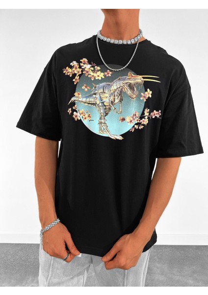 Baskılı Oversize T-Shirt Siyah