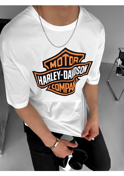 Oversize Baskılı T-Shirt Ekru