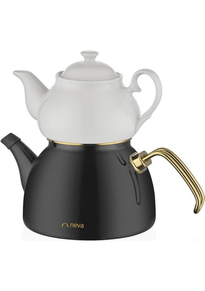 Şık Siyah Emaye Çaydanlık Takımı ve Demlikli Set, 2,3 L modelleri