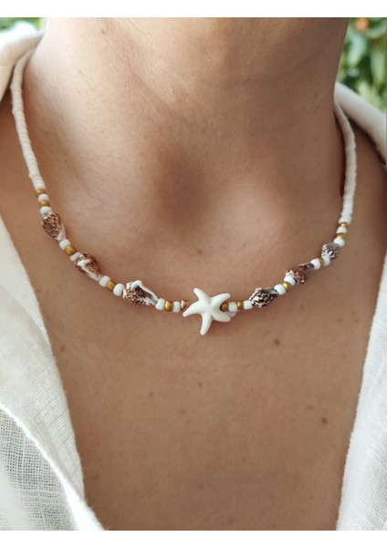 Deniz Yıldızı, Midye Kabuk Charm'lı Yaz Sıcağı Kumboncuk Kadın Kolye