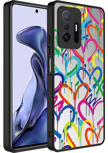 Xiaomi Mi 11T 5g Kılıf Aynalı Desenli Kamera Korumalı Parlak Uzrm Mirror Kapak-Kalp