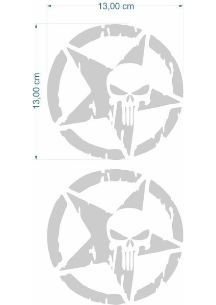 Army Yıldız Kuru Kafa 13 x 13 cm Gri Sticker 2 Li