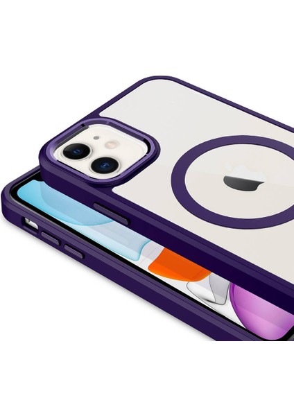 Apple iPhone 11 Kılıf Wireless Şarj Özellikli Uzrm Krom Magsafe Silikon Kapak-Mavi modelleri