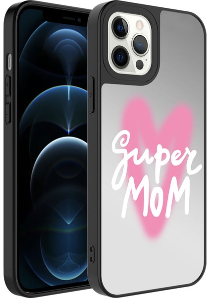 Apple iPhone 12 Pro Max Kılıf Aynalı Desenli Kamera Korumalı Parlak Uzrm Mirror Kapak-Süper Anne