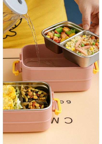 2 Katlı Paslanmaz Çelik Beslenme Kabı 1400 ml - Kolay Kilitlenir Sefer Tası