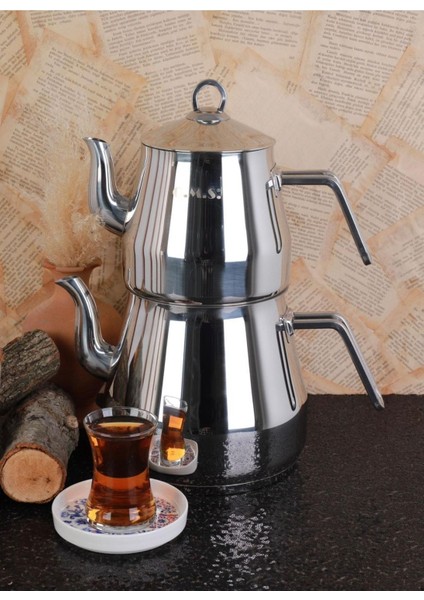 Şık 4 Parça Çelik Çaydanlık Seti, Collection 8103 XL Maxi Boy, Metalik Renk