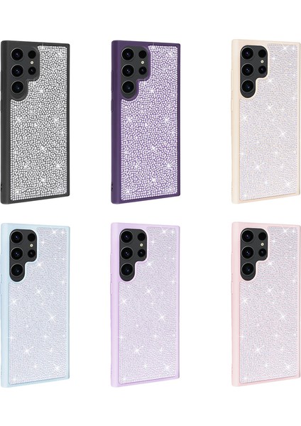 Samsung Galaxy S23 Ultra Kılıf Parlak Taşlı Tasarım Uzrm Ston Kapak-Pembe