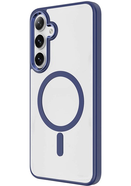 Samsung Galaxy S24 Kılıf Magsafe Şarj Özellikli Uzrm Krom Magsafe Silikon Kapak-Lacivert