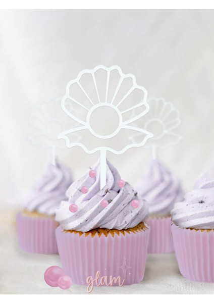 Beyaz Inci Deniz Kabuğu 3lü Yeniden Kullanımlı Söz Nişan Parti Cupcake Kek Tatlı Süs Pasta Kürdanı