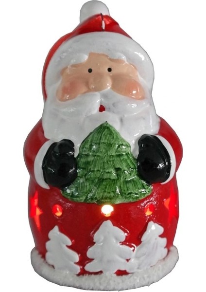 10 cm Asmalık Gift Point Yılbaşı Dekoratif Işıklı Biblo 6 x 10,5 x 10 cm Noel Baba Çam Ağaç Tutan 1 Adet