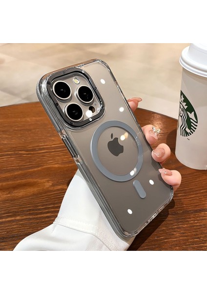 Apple iPhone 15 Pro Max Hava Yastığı Zırhlı Kaymaz Şeffaf Kılıf Magsafe Şarj Uyumlu