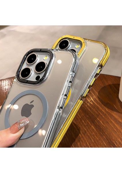Apple iPhone 15 Pro Max Hava Yastığı Zırhlı Kaymaz Şeffaf Kılıf Magsafe Şarj Uyumlu
