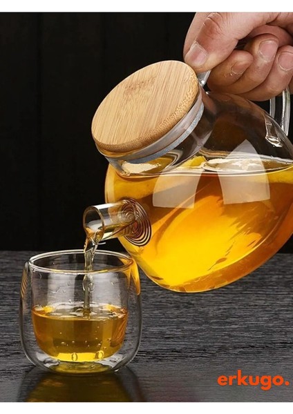 Isıya Dayanıklı 1L Cam Demlik, Bambu-Metal Kapaklı, Süzgeçli, Vakumlu Tasarım indirimleri