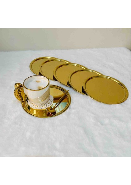 Lüx 16 cm Paslanmaz Çelik 6'lı Gold Pasta Tabağı