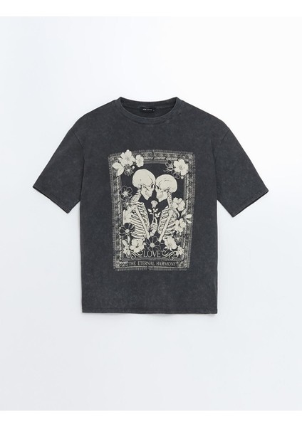 Lcw Vision Bisiklet Yaka Baskılı Oversize Kadın Tişört (S5) indirimleri